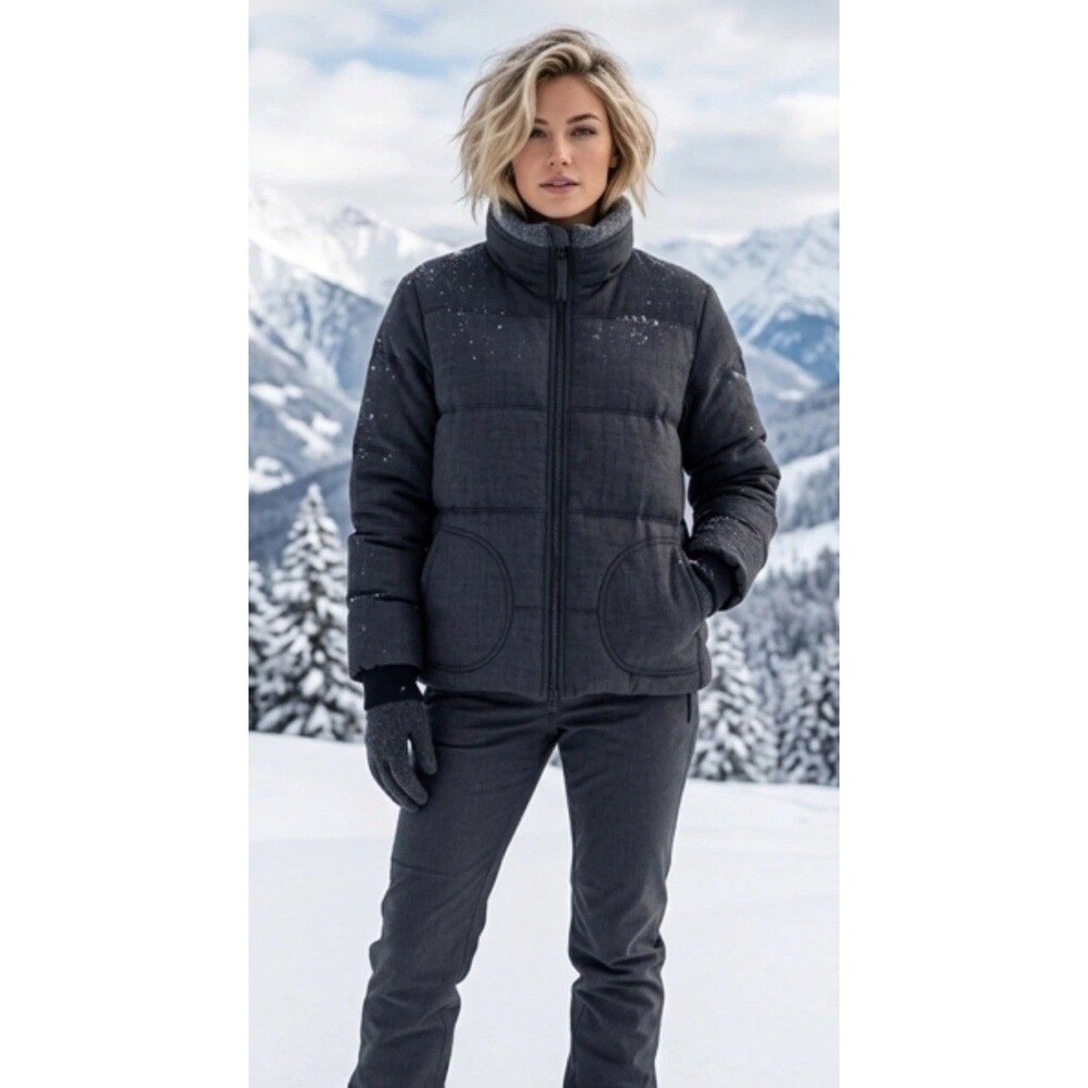 Allbirds Womens Large Merino Wool Puffer Charcoal Gray Winter Coat Cozy Gorpcore
